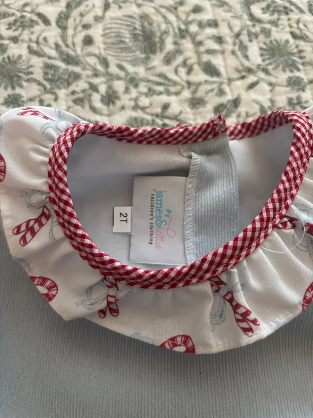 Soft Light Blue Girls' Romper with Red-Trim Accents